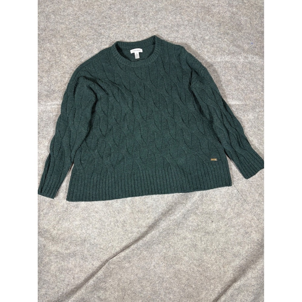 Calvin Klein Cable Knit Sweater Dark Green L G G Pullover Long Sleeve Women
